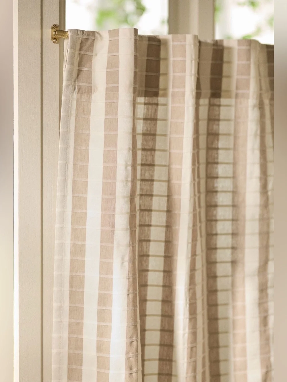 Anthropologie Cotton Woven Stripe Café Curtains, Set of 2, Taupe